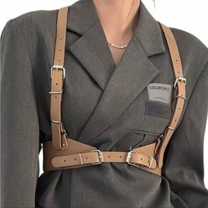 NEW Suspenders Brown Body Harness Adjustable Chest Harness Leather Belt …*NEW*